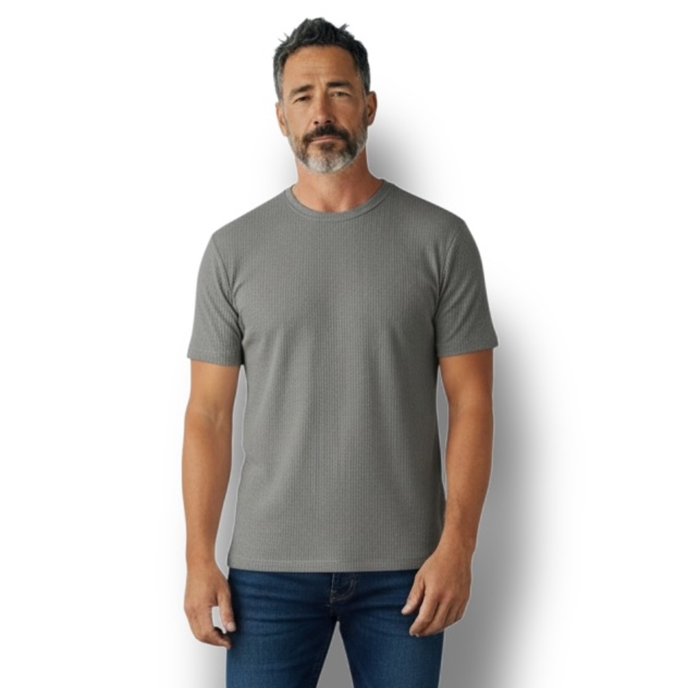 John Henry Men's Ribbed Knit Short Sleeve Shirt Sweater Top Clean Classic Gray M